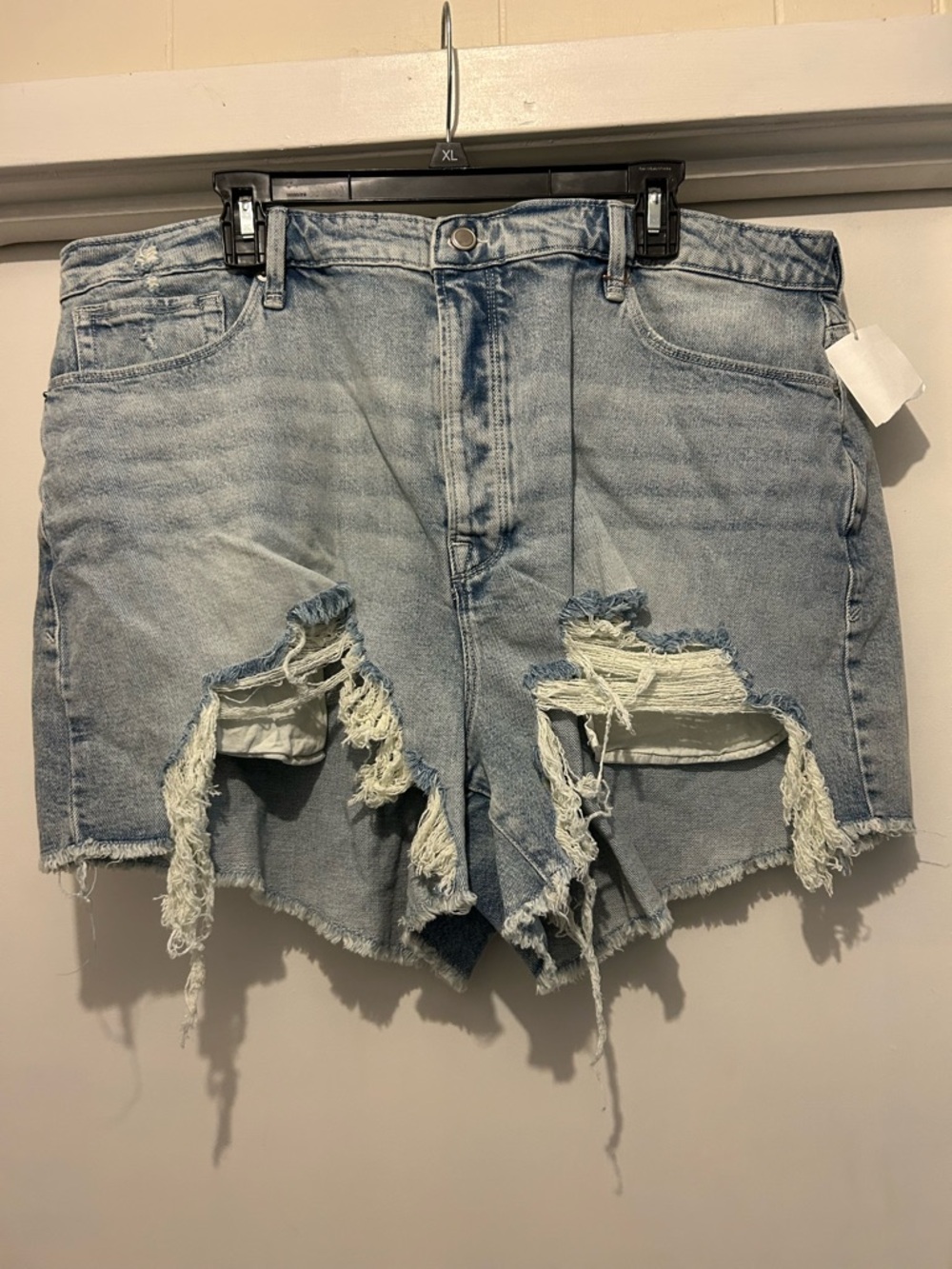 Good American Light Blue Distressed Denim Cutoff Shorts